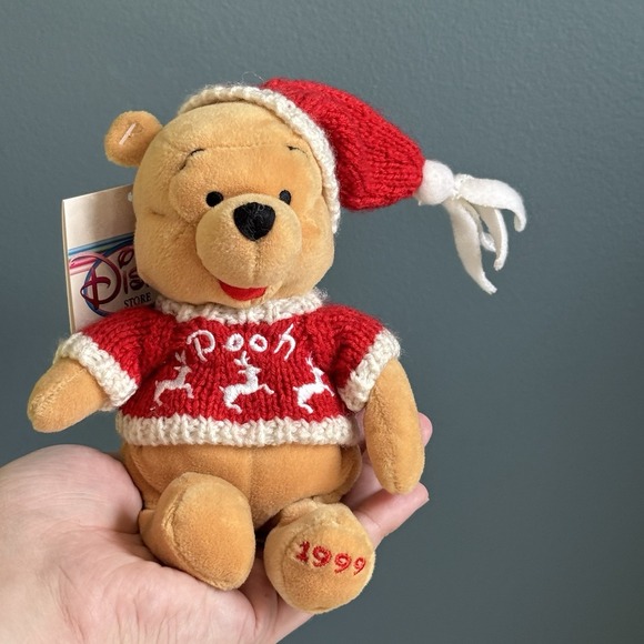 Disney Other - Vintage 1999 Disney Winter Sweater Winnie the Pooh Bear Red Knit Hat Plush T2